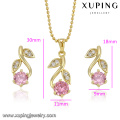 63836 fashion leaf 14k gold color pink CZ charm design jewelry set